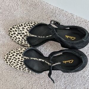 Clarks Black and Cream Leopard Print Flats